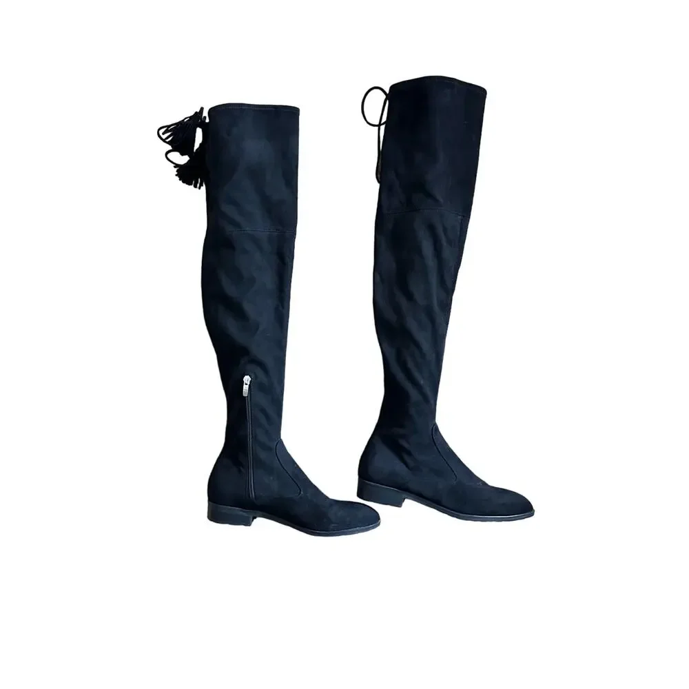Marc Fisher Olympia Over The Knee Boots Tassel Black 8M Faux Suede OTK